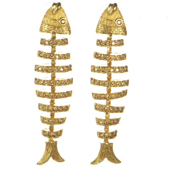 Oscar de La Renta Crystal Fish Skeleton Drop Earrings